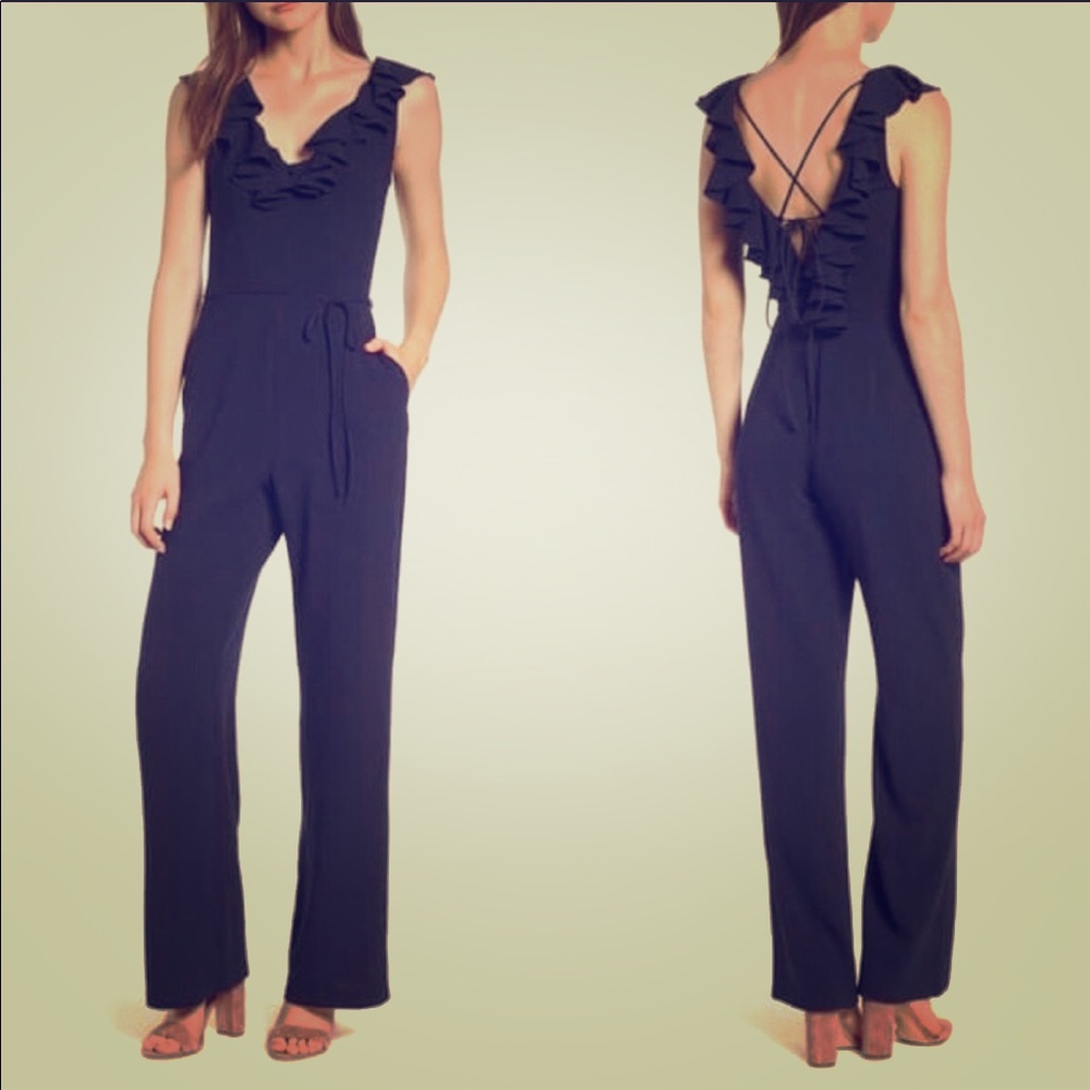 Nordstrom Navy Blue Ruffle Jumpsuit - size L/XL